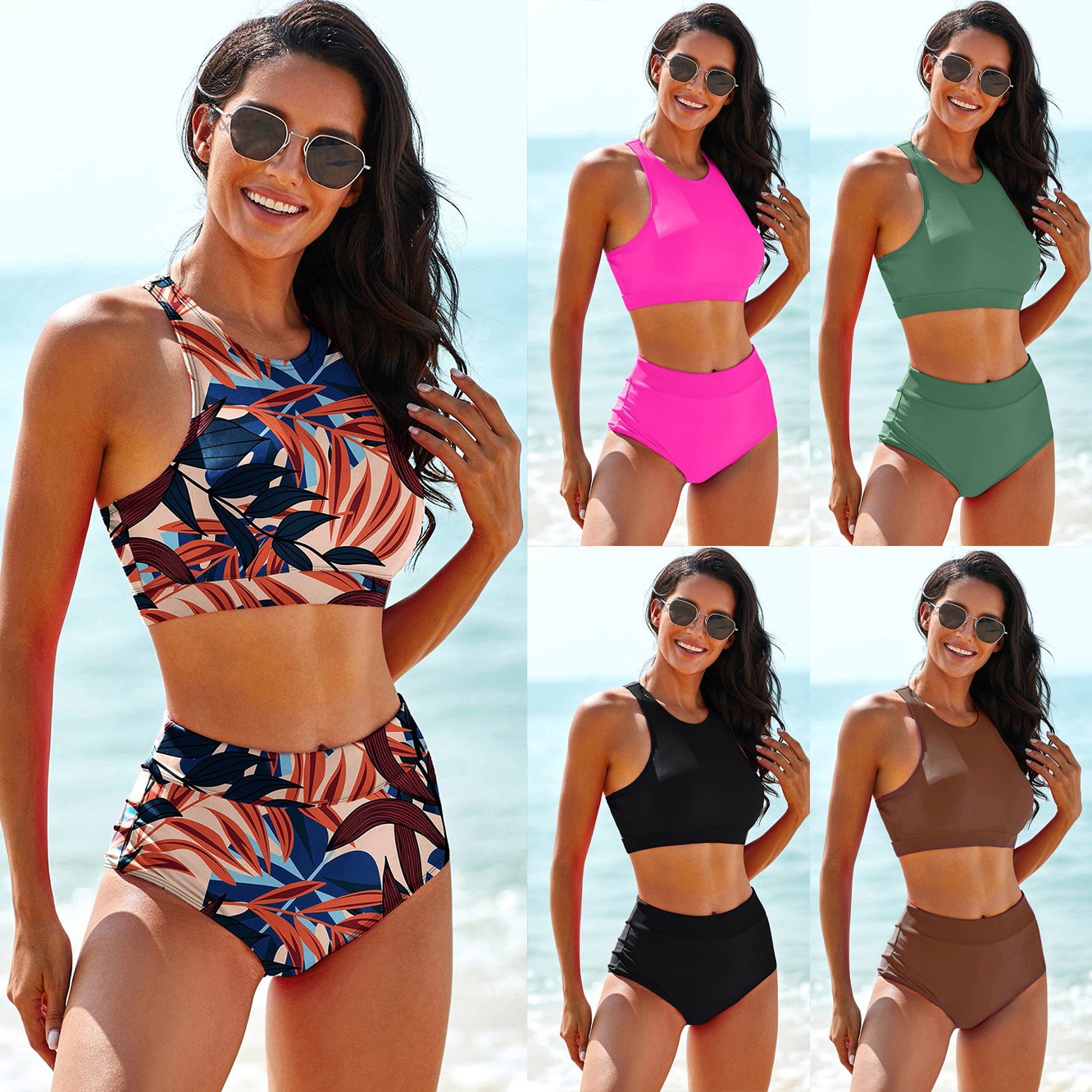 Tops - Pakaian Renang Wanita Warna Solid Tankini