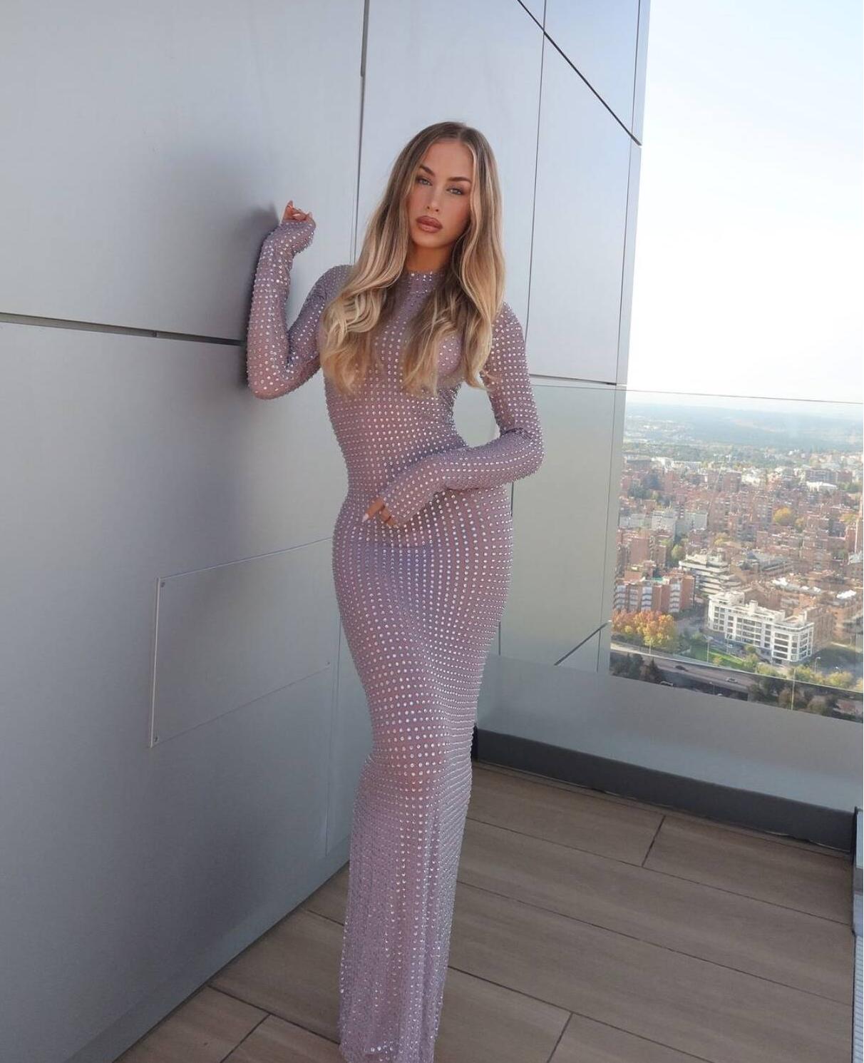 Sparkly Rhinestone Club Party Dress - Gaun pemotretan transparan baru 2025 gaun