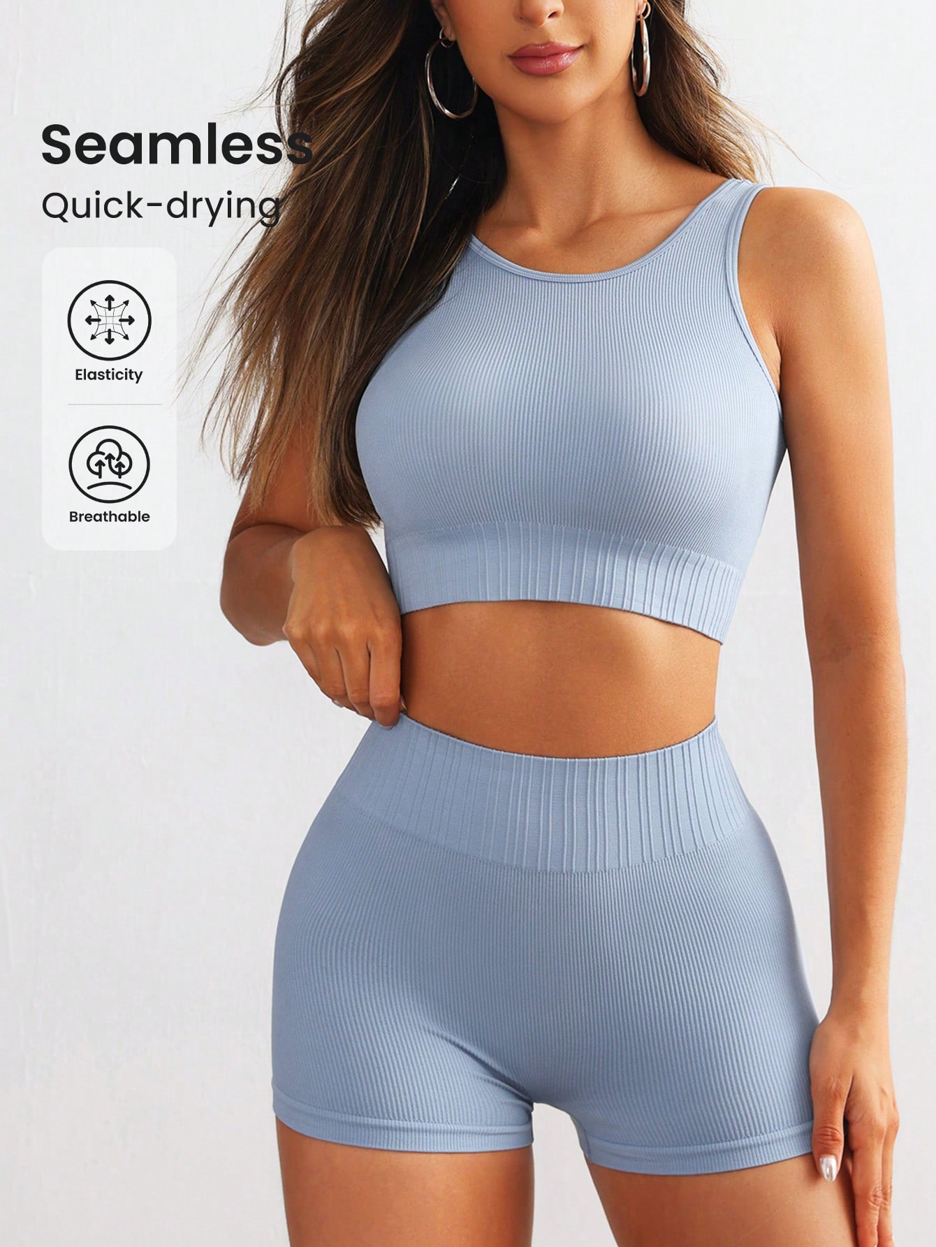 Seamless Ribbed Workout Tank Top - Set Yoga Wanita Tanpa Jahitan Berbahan