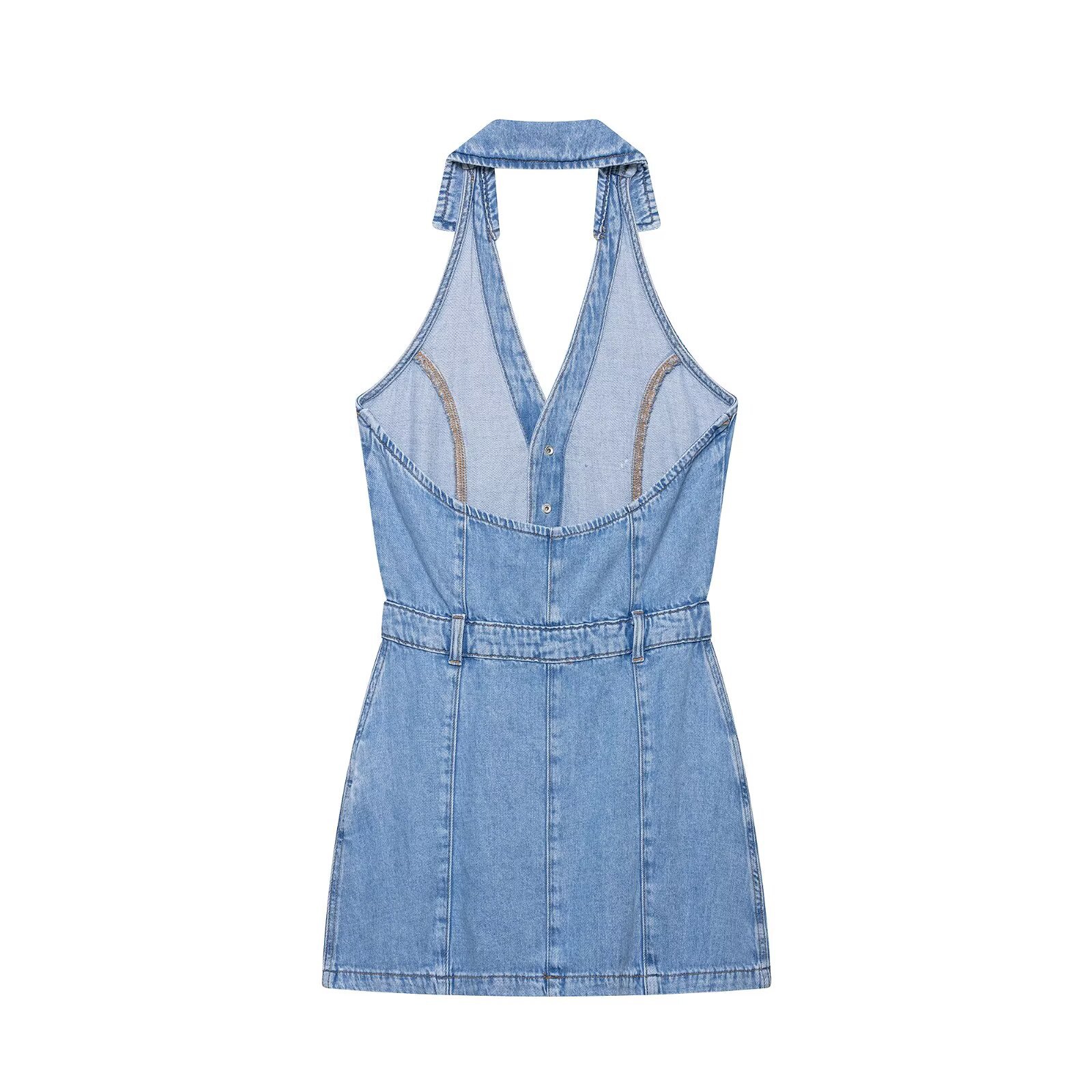 Gaun Mini Denim Halter Y2K Wan - Y2K Backless Halter Mini Dress ulasan dan harga
