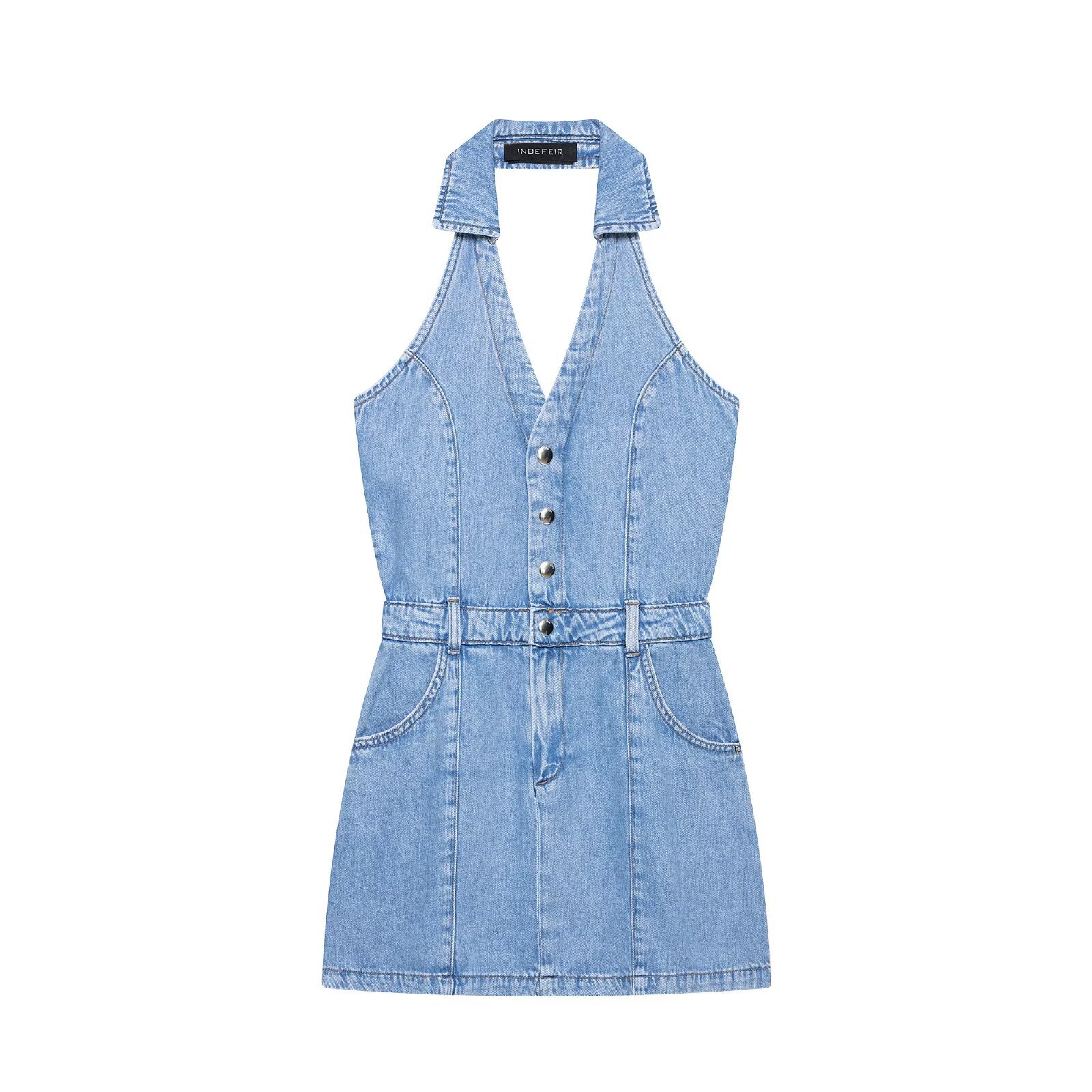 Gaun Mini Denim Halter Y2K Wan - Y2K Backless Halter Mini Dress ulasan dan harga