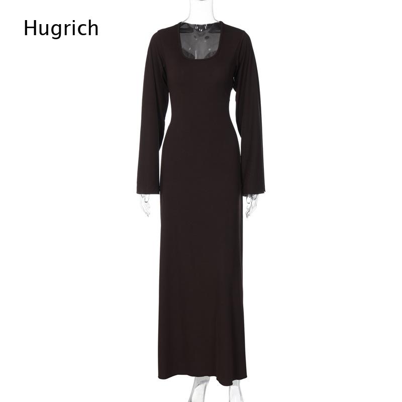 Gaun Maxi Rajut Bergaris Elega - Bodycon Long Sleeve Ribbed Dress ulasan dan harga