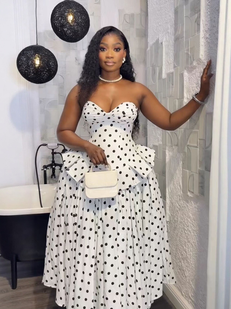Gaun Tanpa Tali Bergaya Vintag - French Vintage Floral Midi Dress ulasan dan harga