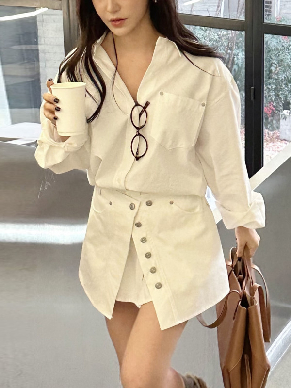 Gaun Kemeja Putih Wanita Model - Korean Style A Line Shirt Dress ulasan dan harga