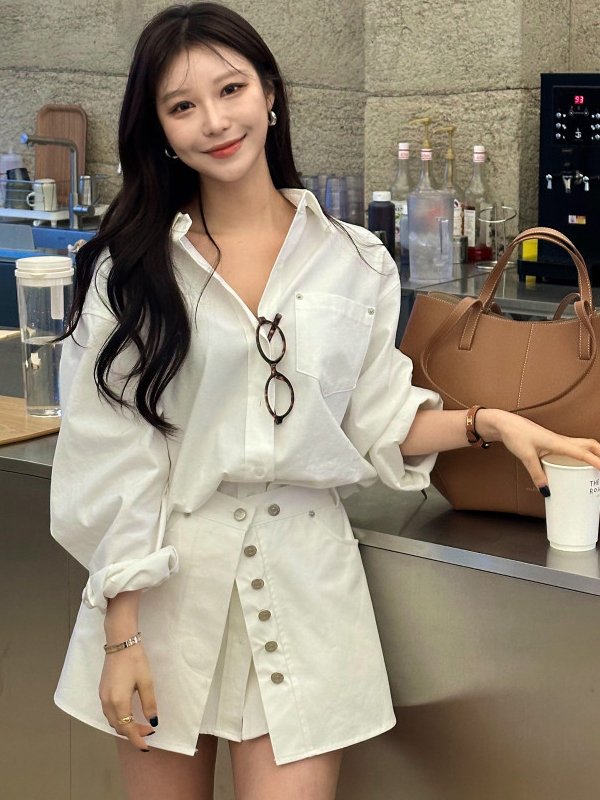 Gaun Kemeja Putih Wanita Model - Korean Style A Line Shirt Dress ulasan dan harga