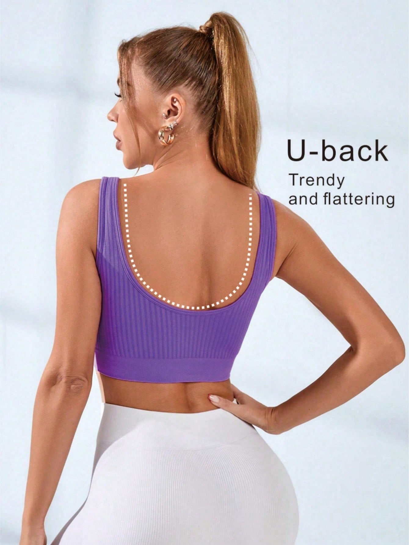 Sport Bra Wanita Bergaris U-Ne - Seamless Ribbed Workout Tank Top ulasan dan harga