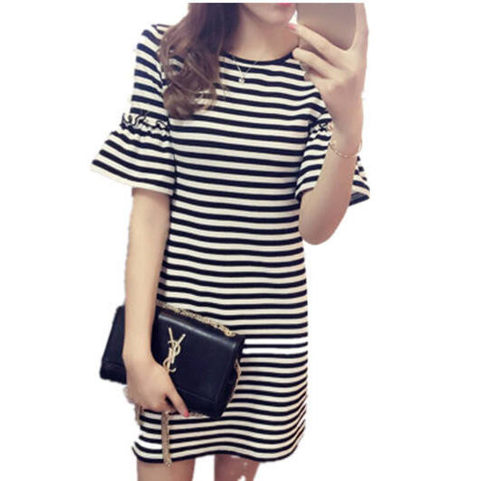 Gaun Bergaris Musim Panas Wani - Korean Style A Line Shirt Dress ulasan dan harga