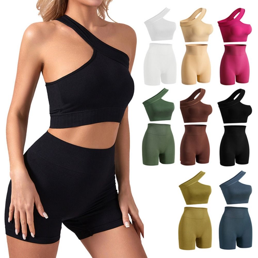 2 Set Pakaian Olahraga Wanita  - Seamless Ribbed Workout Tank Top ulasan dan harga