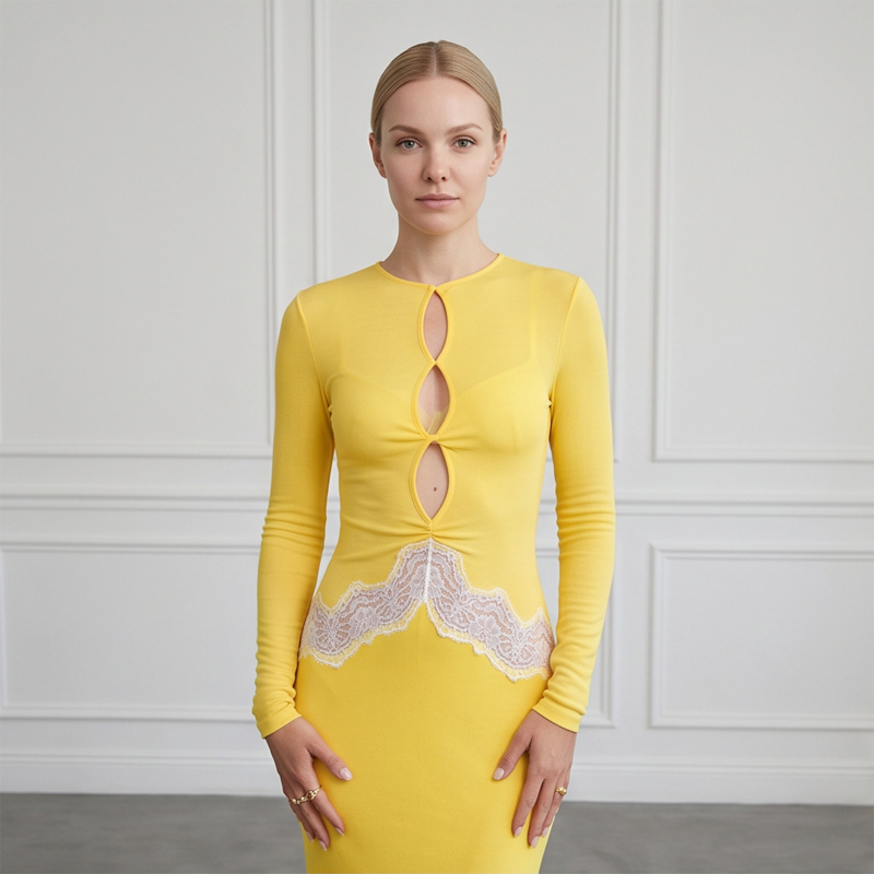 Gaun Maxi Wanita Lengan Panjan - Bodycon Long Sleeve Ribbed Dress ulasan dan harga