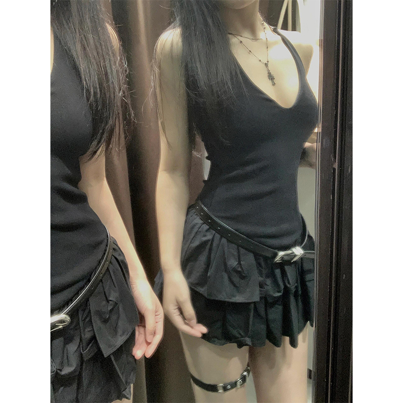 MEXZT Y2K Gaun Mini Hitam Gaun - Y2K Backless Halter Mini Dress ulasan dan harga