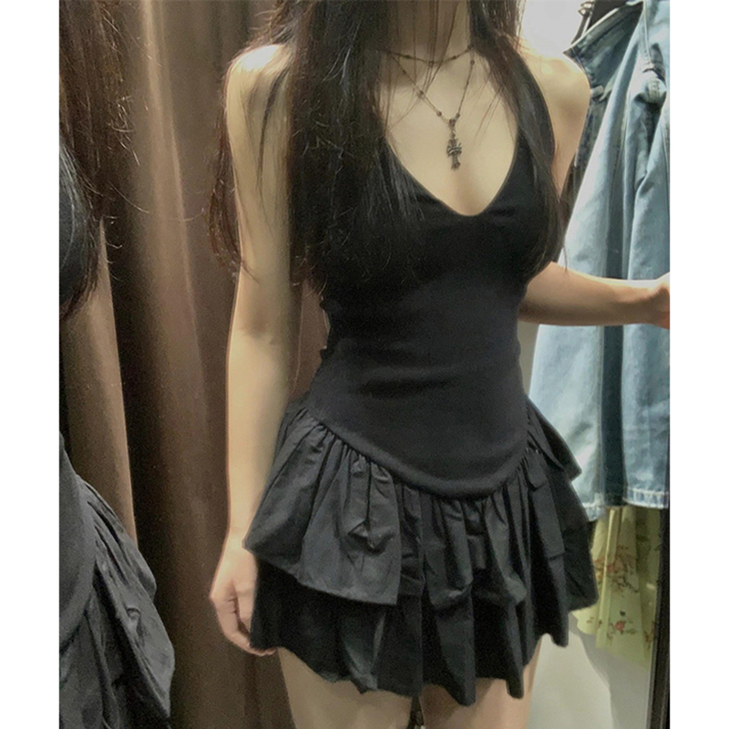 MEXZT Y2K Gaun Mini Hitam Gaun - Y2K Backless Halter Mini Dress ulasan dan harga