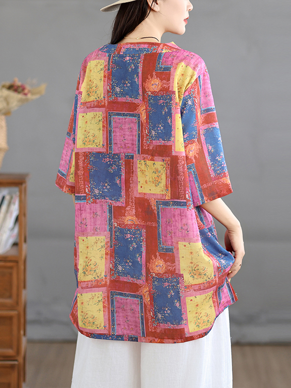 Atasan Linen Kasual Bermotif V - Casual Loose Linen Shirt Dress ulasan dan harga