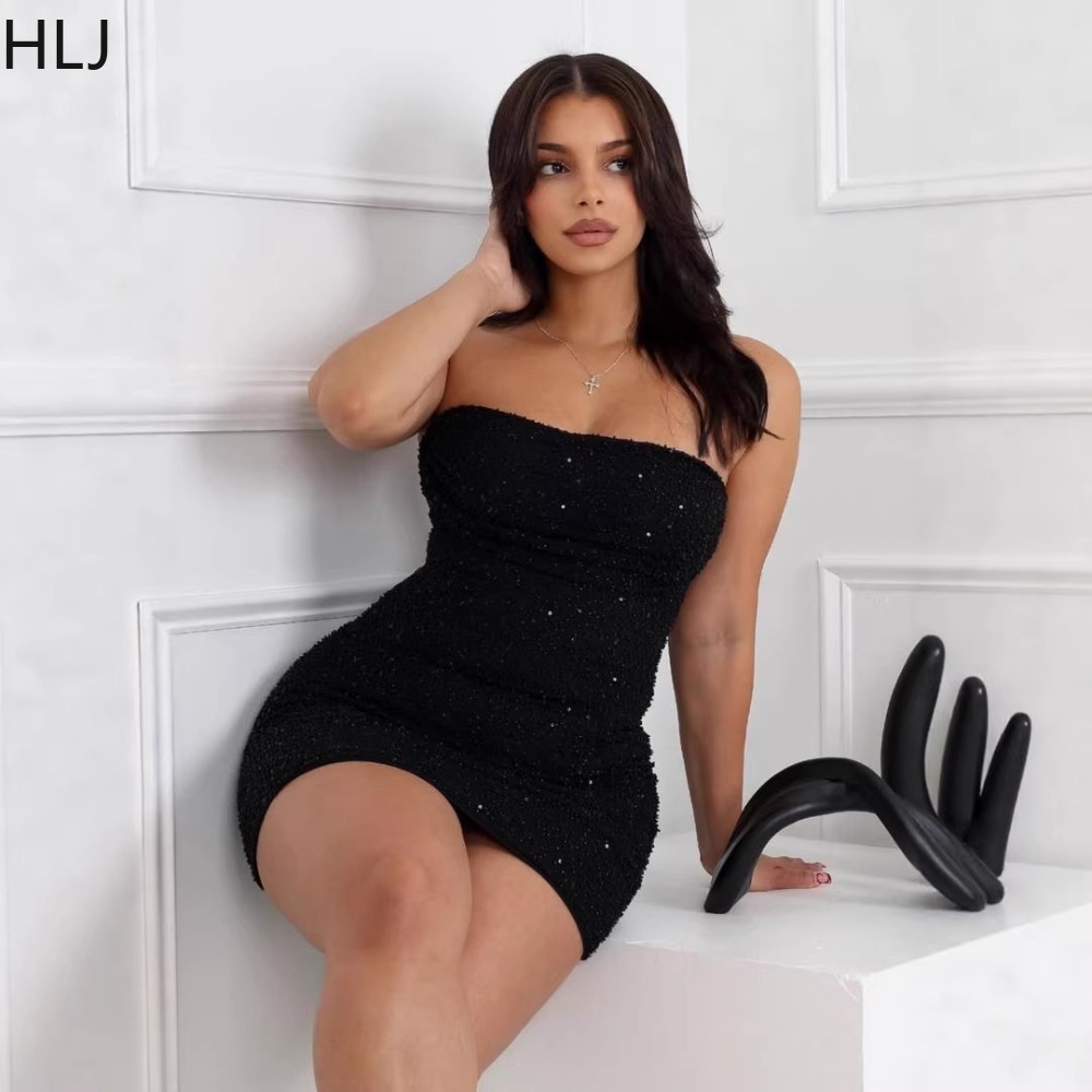 HLJ Gaun Mini Wanita Seksi Tan - Sparkly Rhinestone Club Party Dress ulasan dan harga