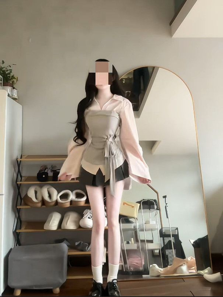 Setelan Kemeja dan Rok Wanita  - Korean Style A Line Shirt Dress ulasan dan harga