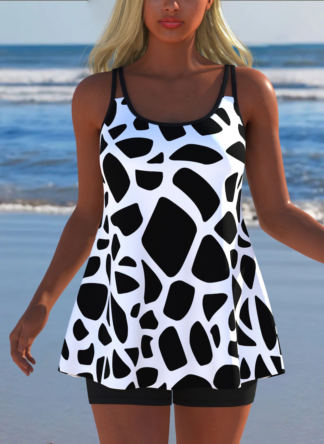 Tankini Cetak Hitam Putih Tanp - Tops ulasan dan harga