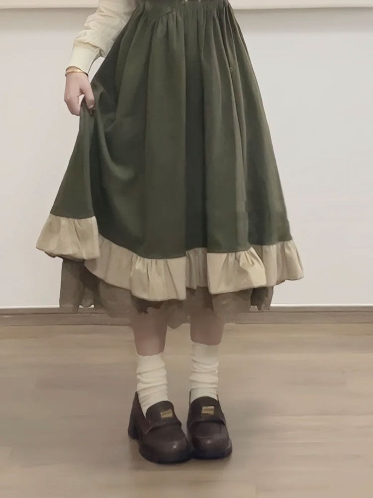 Gaun Tali Desain Lolita Preppy - Korean Style A Line Shirt Dress ulasan dan harga