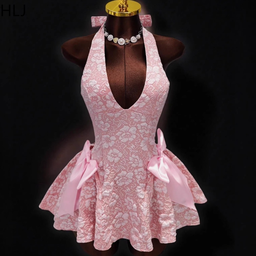 HLJ Y2K Gaun Bodycon Jacquard  - Y2K Backless Halter Mini Dress ulasan dan harga