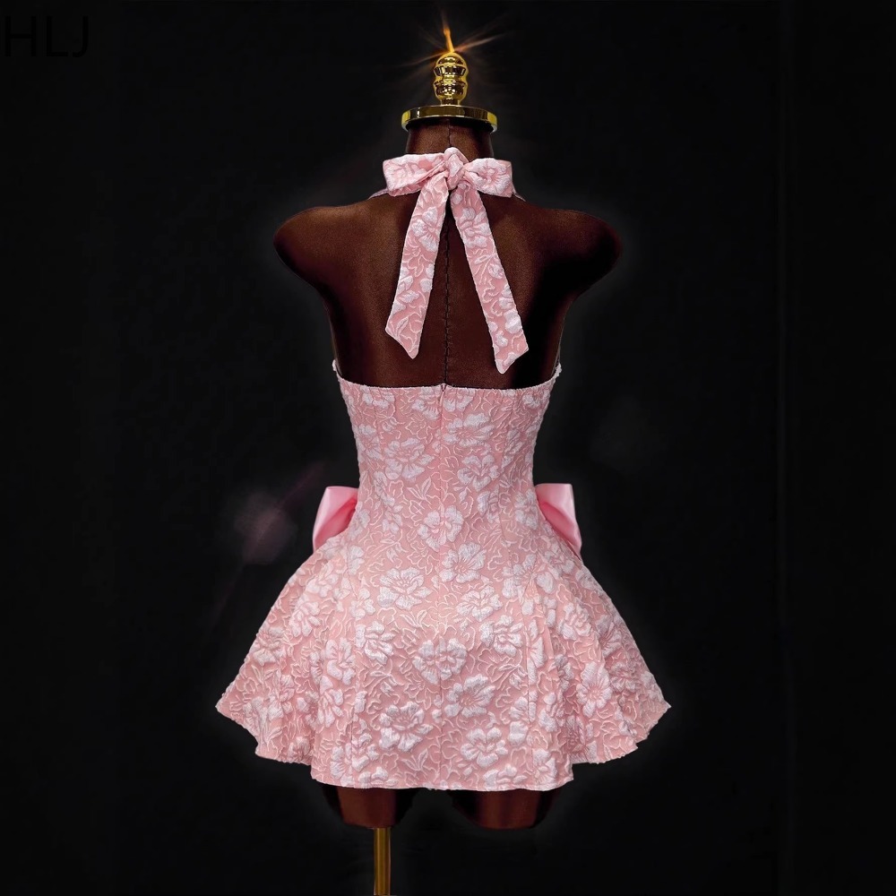 HLJ Y2K Gaun Bodycon Jacquard  - Y2K Backless Halter Mini Dress ulasan dan harga