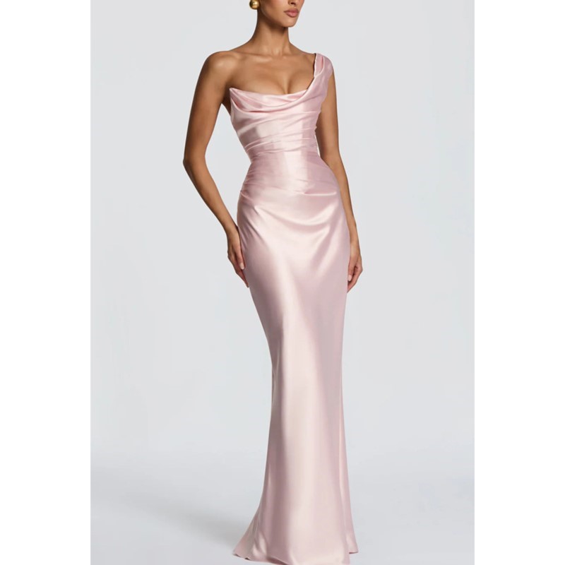 Gaun Satin Seksi Ramping Elega - Elegant Satin Evening Gown Split ulasan dan harga