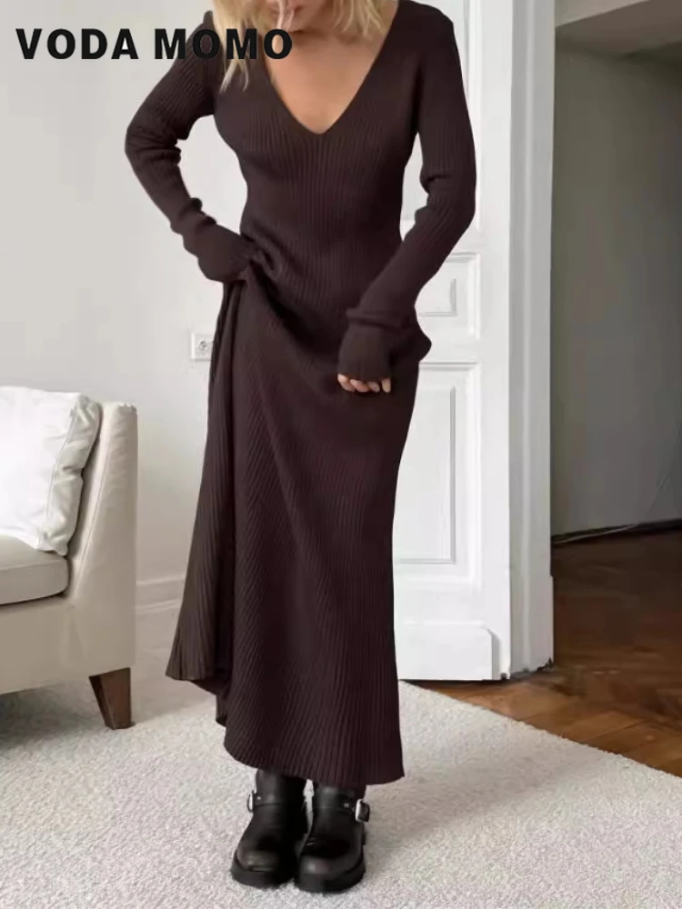 Gaun Maxi Bodycon Serbaguna Le - Bodycon Long Sleeve Ribbed Dress ulasan dan harga